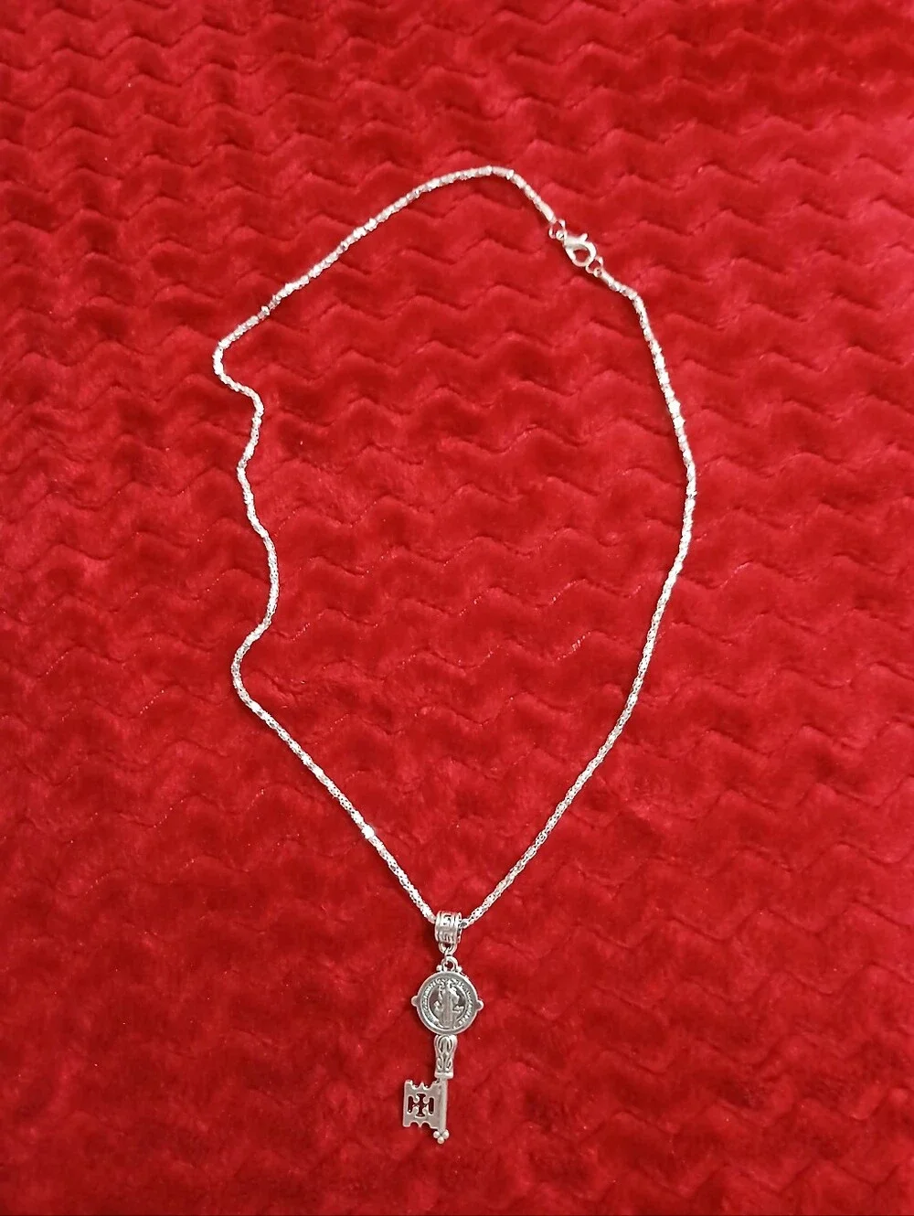 Silver St Benedict Key Pendant Necklace - Silver